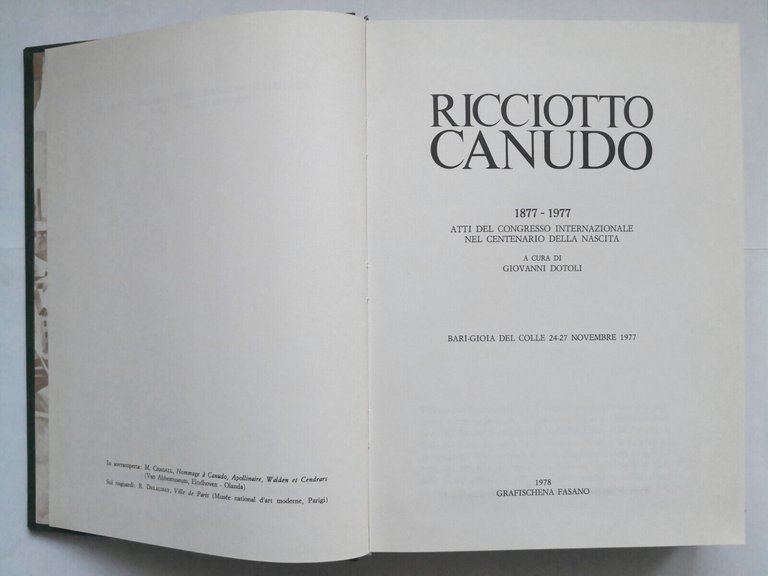 RICCIOTTO CANUDO a cura di GIovanni Dotoli 1978 Grafischena libro …