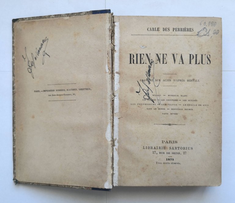 RIEN NE VA PLUS di Carle Des Perrieres 1875 Librairie …