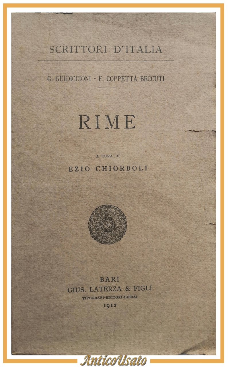 RIME di Guidiccioni e Coppetta Beccuti 1912 Laterza scrittori d'Italia …