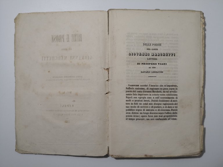 RIME E PROSE volume I di Giovanni Marchetti 1857 Tornese …