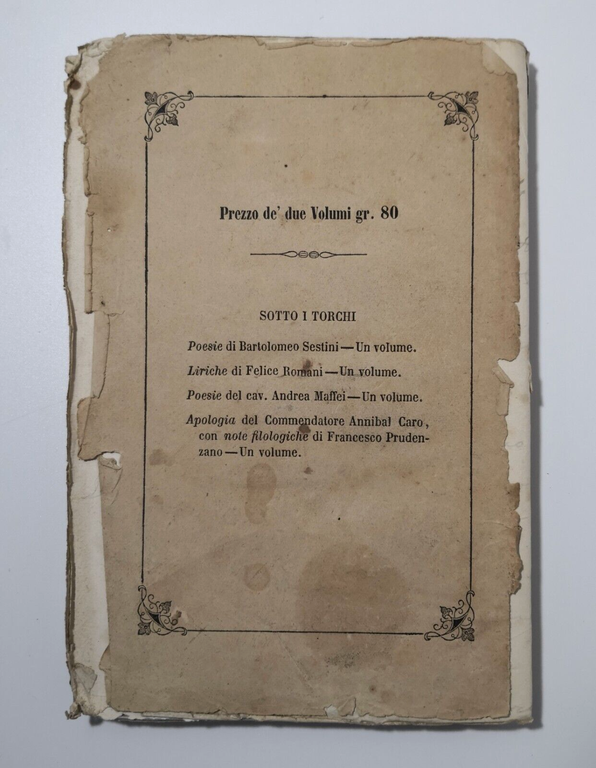 RIME E PROSE volume I di Giovanni Marchetti 1857 Tornese …