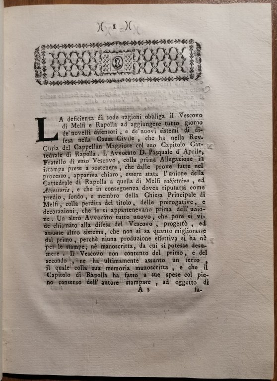 RISPOSTA DEL CAPITOLO CATTEDRALE DI RAPOLLA AL VESCOVO MELFI 1803 …