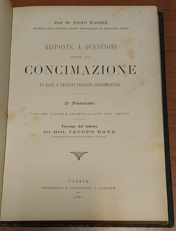 RISPOSTE AD ALCUNE IMPORTANTI QUESTIONI RIGUARDANTI LA CONCIMAZIONE libro antico