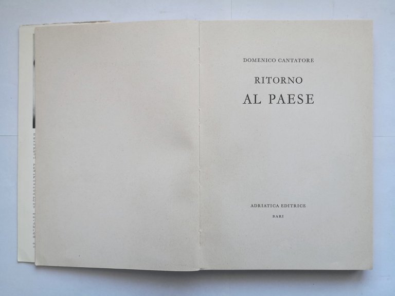 RITORNO AL PAESE di Domenico Cantatore 1966 Adriatica libro romanzo …