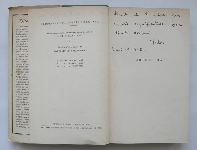 RITRATTO NUZIALE romanzo di Pearl Buck 1953 Mondadori Libro grandi …