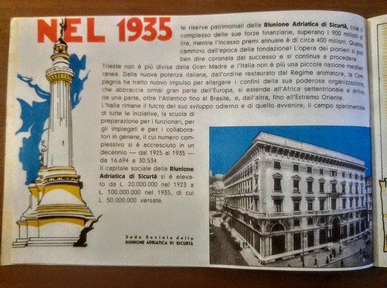 RIUNIONE ADRIATICA DI SICURTA' bellissimo libretto pubblicitario 1935 illustrato