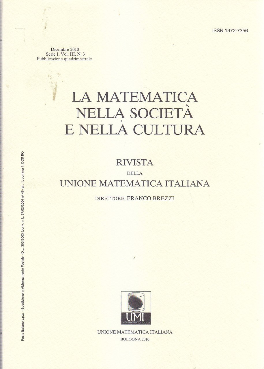 RIVISTA DELLA UNIONE MATEMATICA ITALIANA DICEMBRE 2010 società cultura