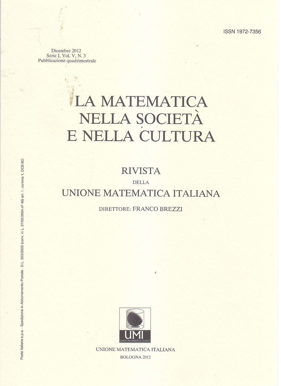 RIVISTA DELLA UNIONE MATEMATICA ITALIANA DICEMBRE 2012 società cultura giornale