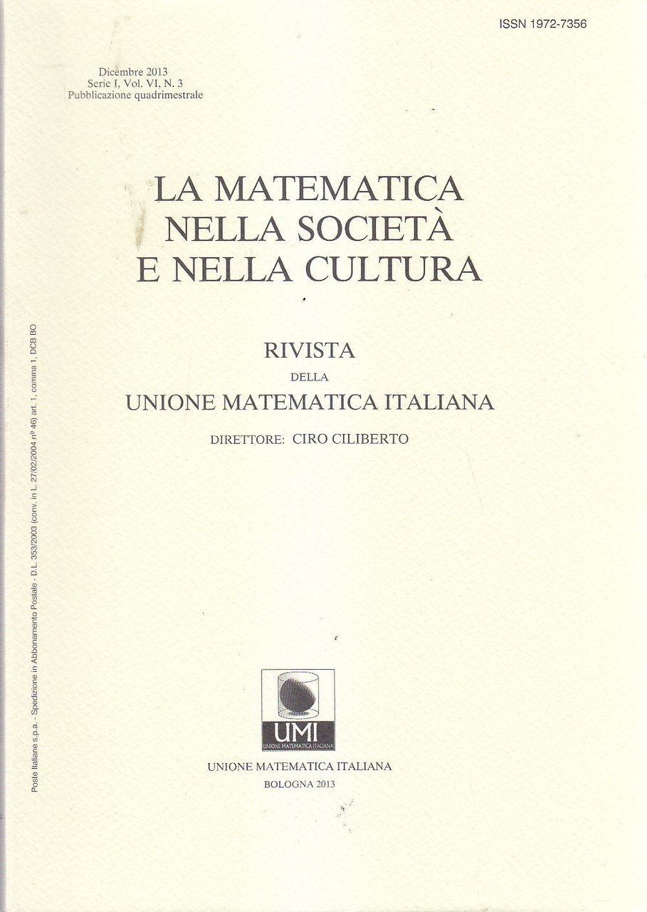 RIVISTA DELLA UNIONE MATEMATICA ITALIANA DICEMBRE 2013 società cultura