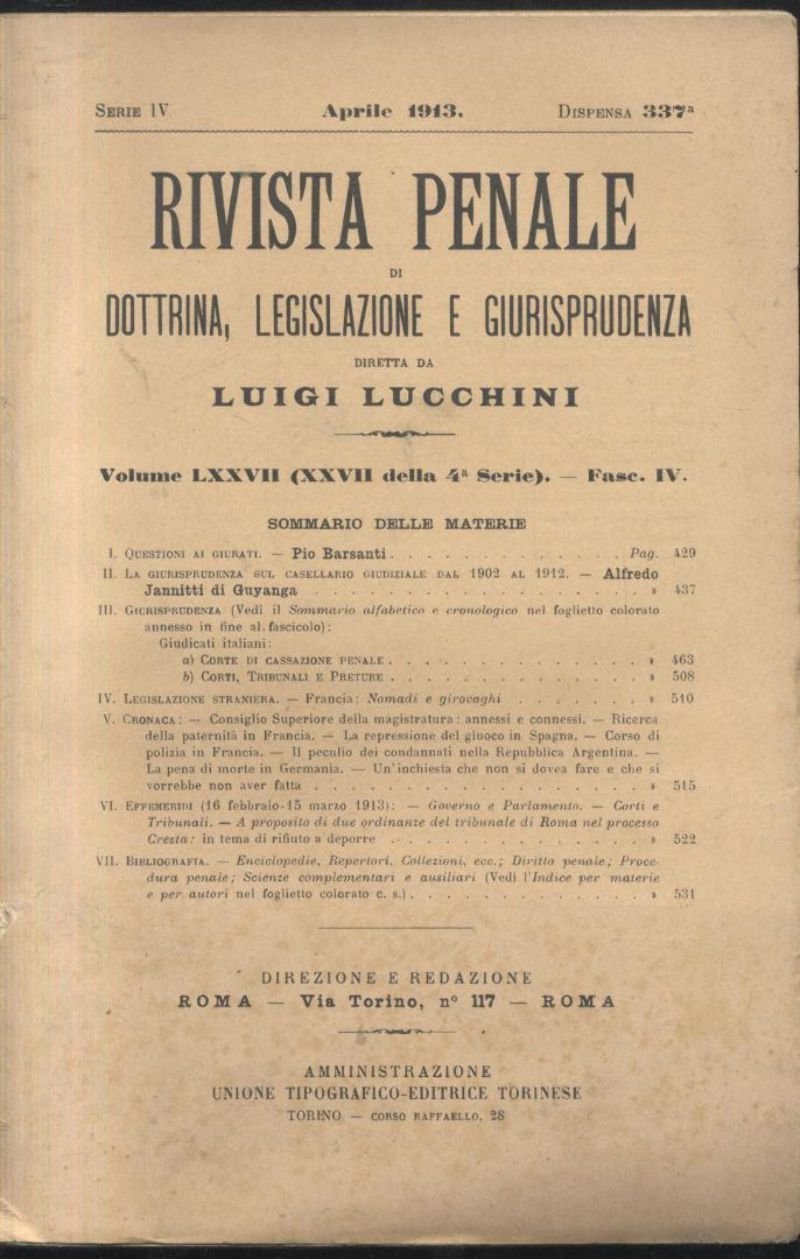 RIVISTA PENALE DOTTRINA LEGISLAZIONE GIURISPRUDENZA 1913 annata completa Libro