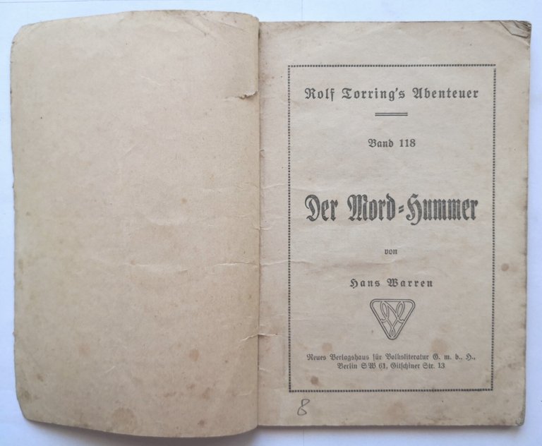 Rolf Torring's Abenteuer DER MORD HUMMER di Hans Warren 1930 …