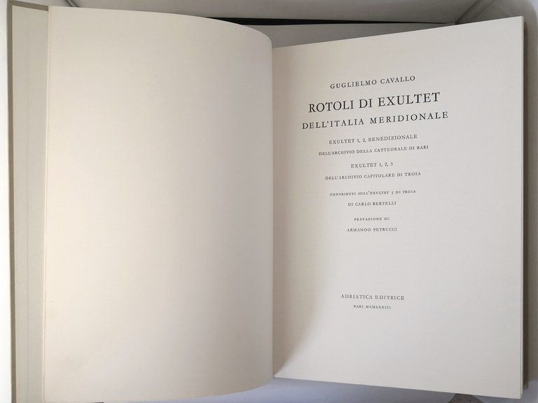 ROTOLI DI EXULTET DELL'ITALIA MERIDIONALE Guglielmo Cavallo 1973 Libro Bari