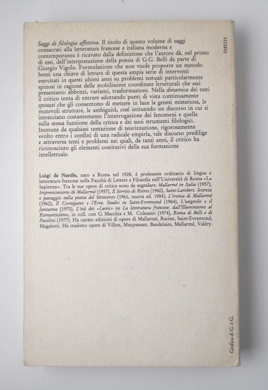 SAGGI DI FILOLOGIA AFFETIVA De Nardis 1985 Edizioni Scientifiche Italiane …