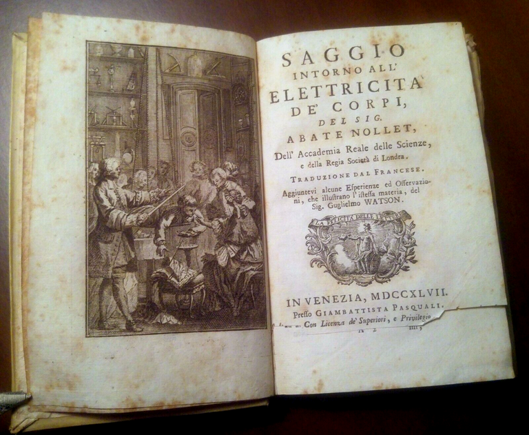 Saggio Intorno all'elettricità Dei Corpi di Nollet 1747 Pasquali libro … | Immagine Gallery 1