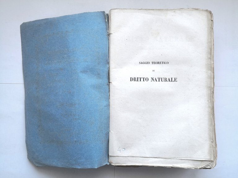 SAGGIO TEORETICO DI DIRITTO NATURALE Luigi Taparelli volume II 1851 …