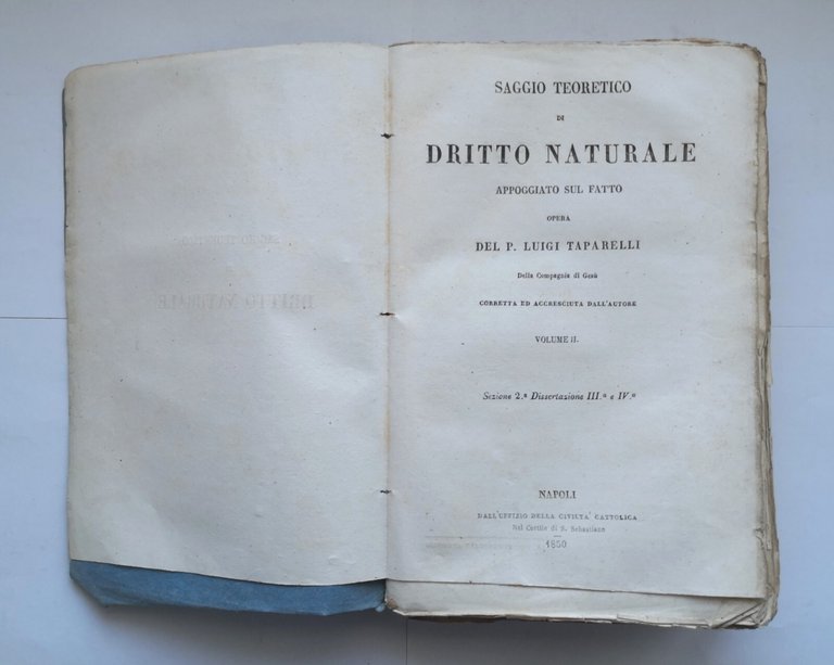 SAGGIO TEORETICO DI DIRITTO NATURALE Luigi Taparelli volume II 1851 …