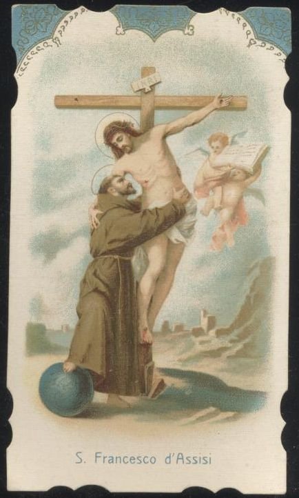 SAN FRANCESCO D'ASSISI santino antico Joan Rossi inizi '900 Guerra …