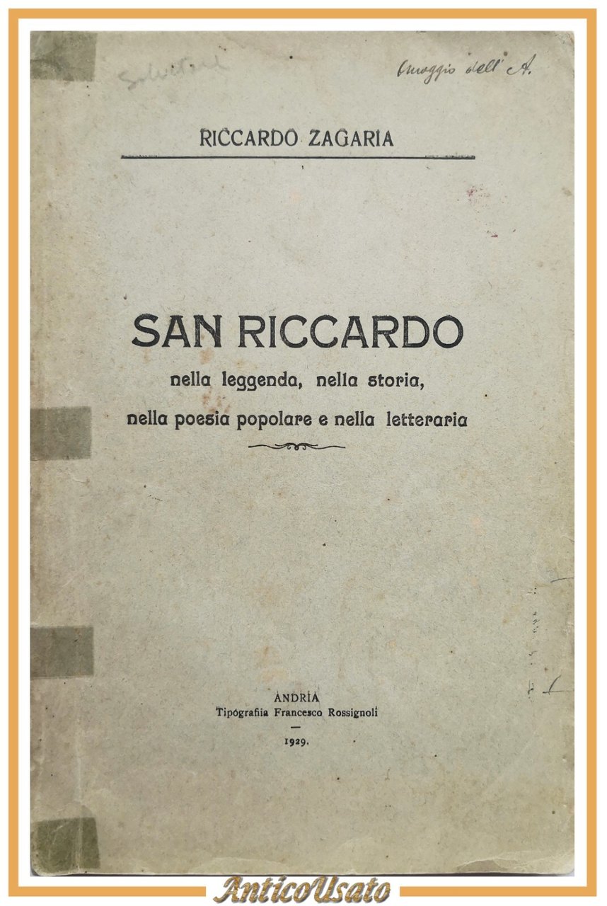 SAN RICCARDO nella leggenda storia e poesia di Zagaria 1929 …