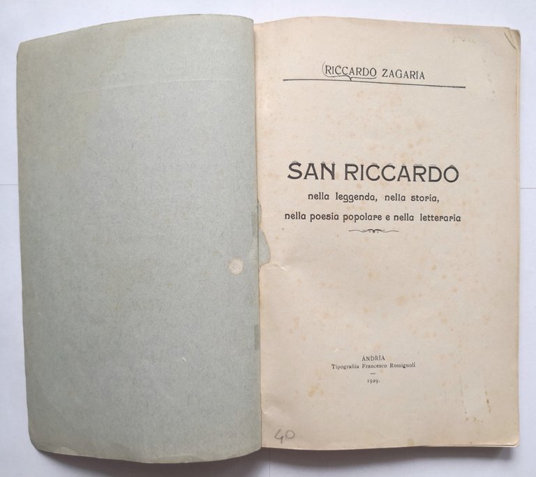 SAN RICCARDO nella leggenda storia e poesia di Zagaria 1929 …