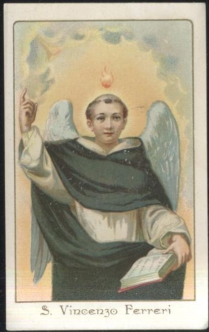 SAN VINCENZO FERRERI 1898 MANTEGAZZA GUERRA santino immaginetta sacra antica