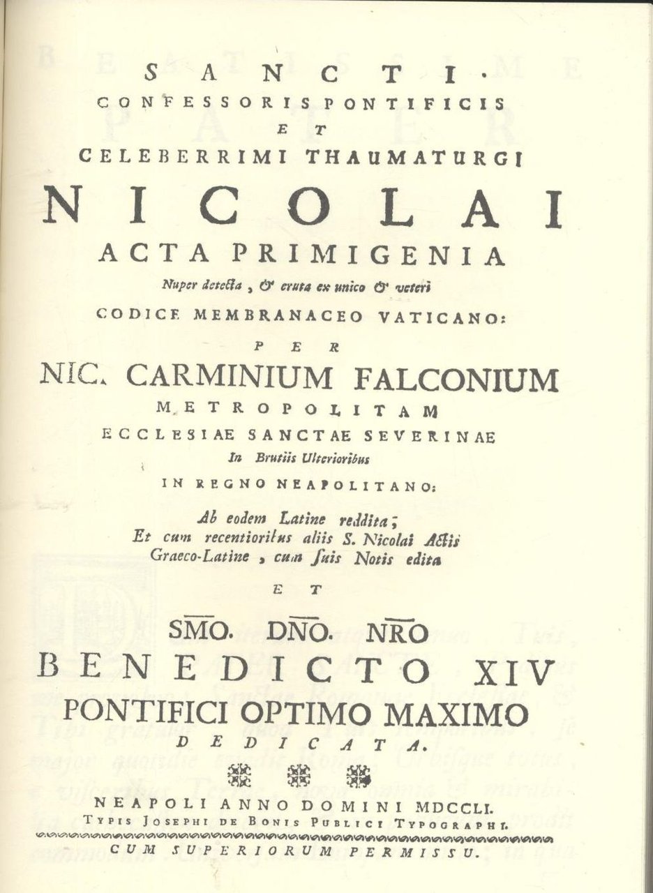 SANCTI CONFESSORIS PONTIFICIS NICOLAI ACTA PRIMIGENIA di Falcone REPRINT libro