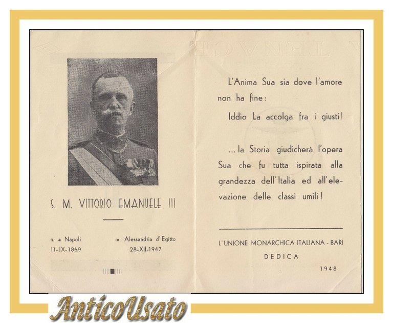 SANTINO LUTTINO VITTORIO EMANUELE III 1948 unione monarchica Bari Funebre …