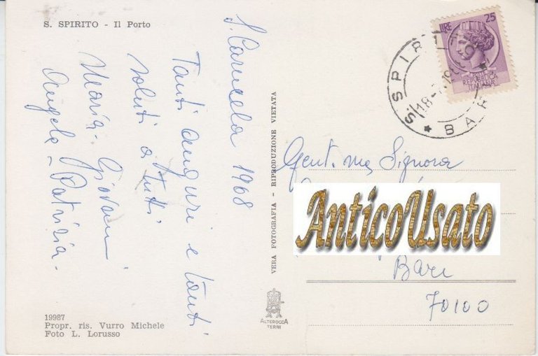 SANTO SPIRITO BARI IL PORTO Cartolina Viaggiata 1968 Bari colorata | Immagine Gallery 2