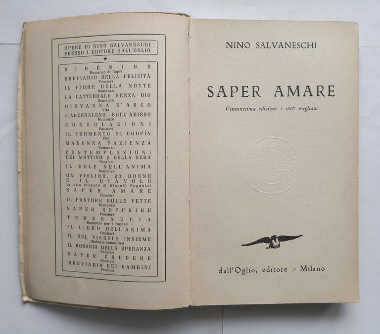 SAPER AMARE di Nino Salvaneschi 1947 dall'Oglio libro