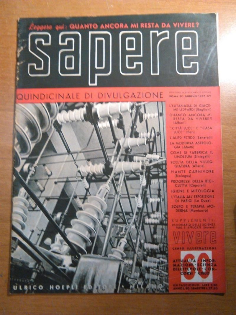 SAPERE 30 GIUGNO 1937 n 60 Hoepli quindicinale di divulgazione …