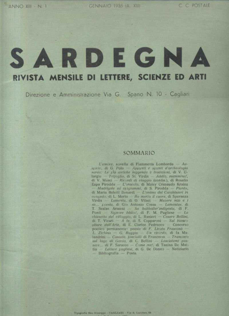 Sardegna gennaio 1935 Rivista mensile di lettere scienze giornale Vintage
