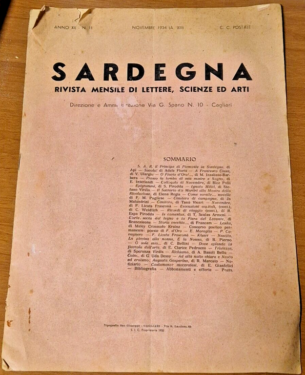 Sardegna mensile di lettere scienze novembre 1934 Vintage rivista giornale | Immagine Gallery 1
