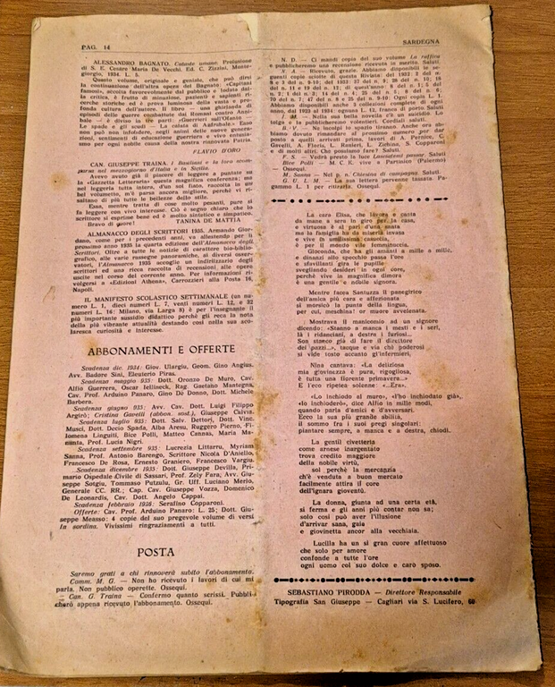 Sardegna mensile di lettere scienze novembre 1934 Vintage rivista giornale