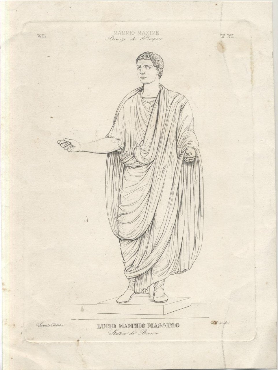 SAVERIO PISTOLESI Acquaforte LUCIO MAMMIO MASSIMO 1859 stampa incisione antica