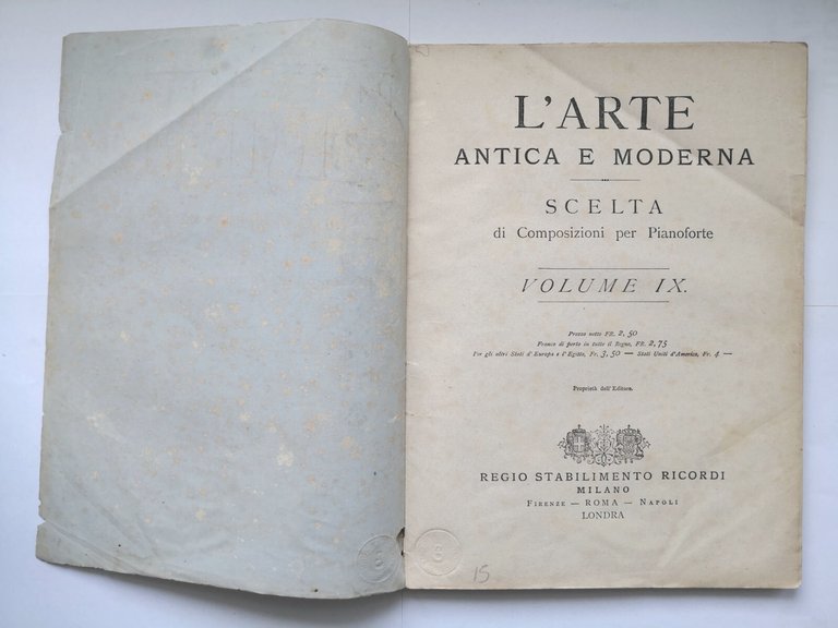 SCELTA DI COMPOSIZIONI PER PIANOFORTE volume IX Ricordi 1870 Spartito …
