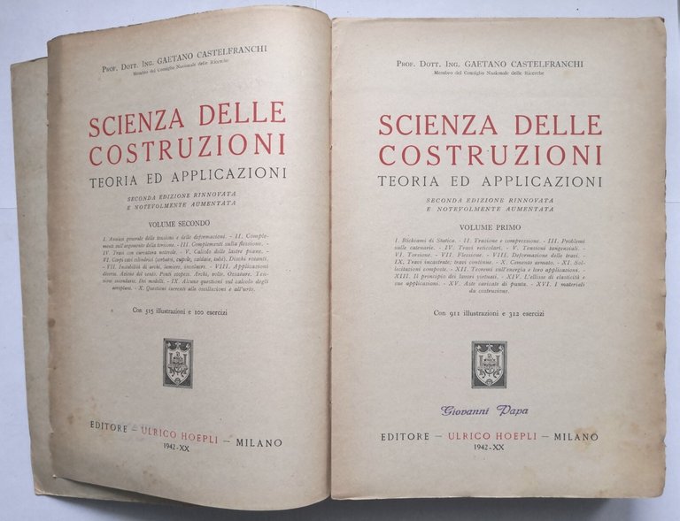 SCIENZA DELLE COSTRUZIONI di Gaetano Castelfranchi volume I 1942 Hoepli …
