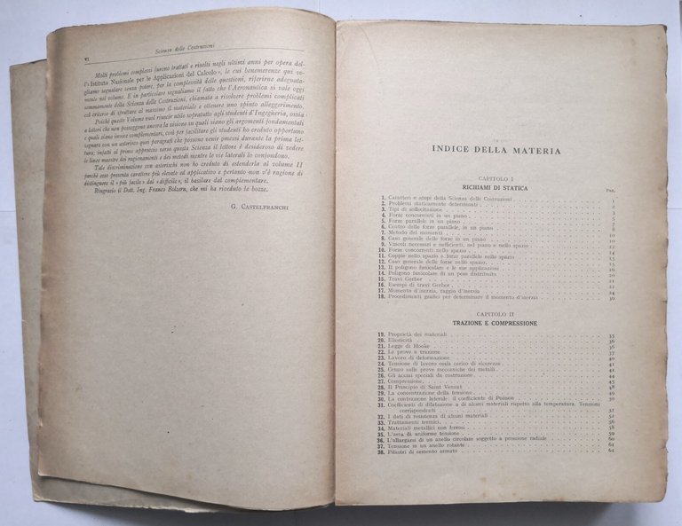 SCIENZA DELLE COSTRUZIONI di Gaetano Castelfranchi volume I 1942 Hoepli …