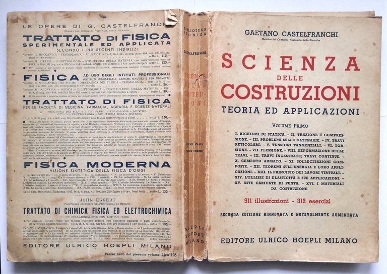 SCIENZA DELLE COSTRUZIONI di Gaetano Castelfranchi volume I 1942 Hoepli …