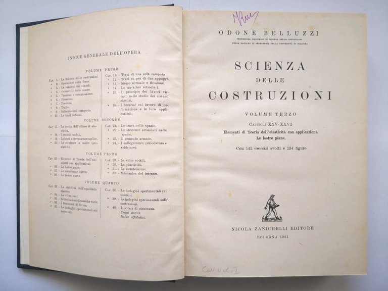 SCIENZA DELLE COSTRUZIONI di Odone Belluzzi 4 volumi 1947 Zanichelli …