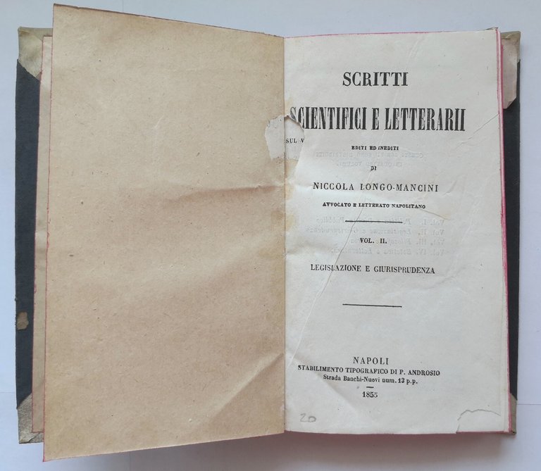SCRITTI SCIENTIFICI E LETTERARI di Longo Mancini volume II 1855 …