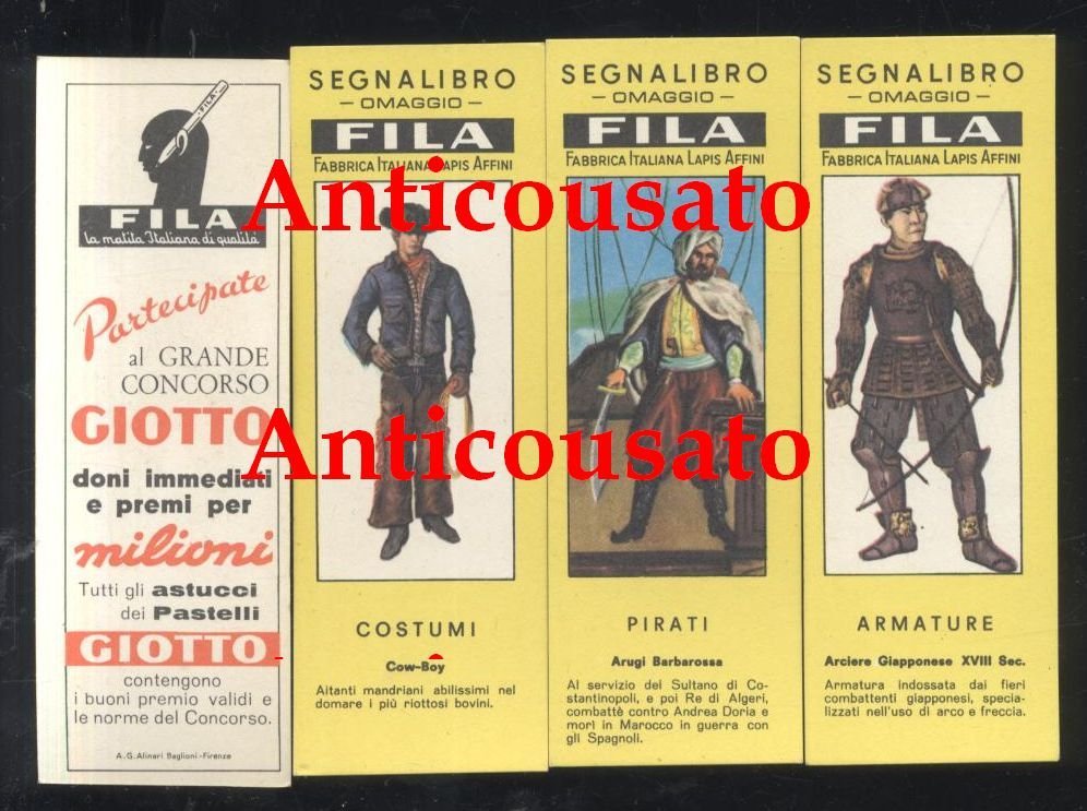 SEGNALIBRI FILA PIRATI COSTUMI COW BOY ARCIERE GIAPPONESE Originali '60 …