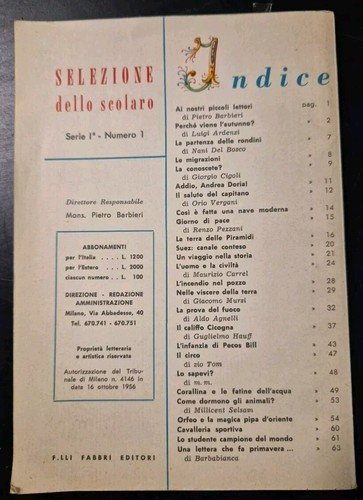 SELEZIONE DELLO SCOLARO anno I numero 1 novembre 1956 Fabbri …