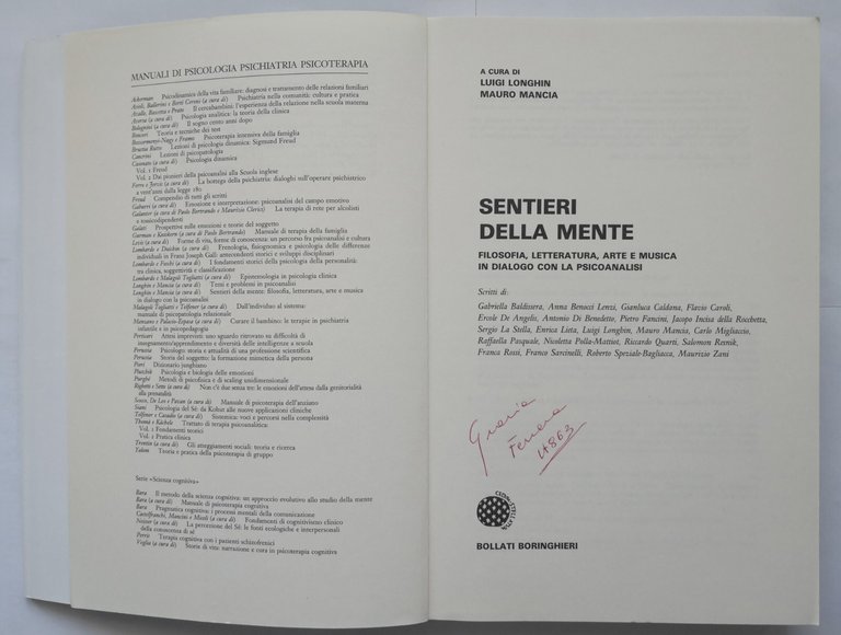 SENTIERI DELLA MENTE di Longhin e Mancia 2001 Bollati Boringhieri …