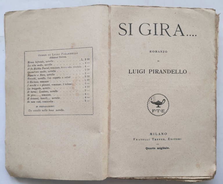 SI GIRA romanzo di Luigi Pirandello 1918 Treves quarto migliaio …