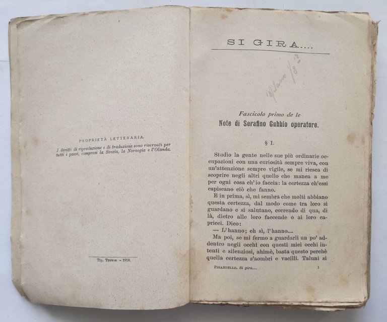 SI GIRA romanzo di Luigi Pirandello 1918 Treves quarto migliaio …