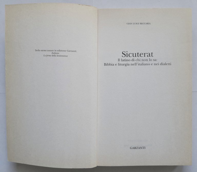 SICUTERAT di Gian Luigi Beccaria 1999 Garzanti Libro il latino …