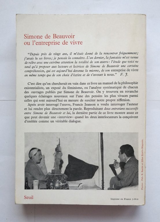 SIMONE DE BEAUVOIR OU L'ENTREPRISE DE VIVRE di Francis Jeanson …