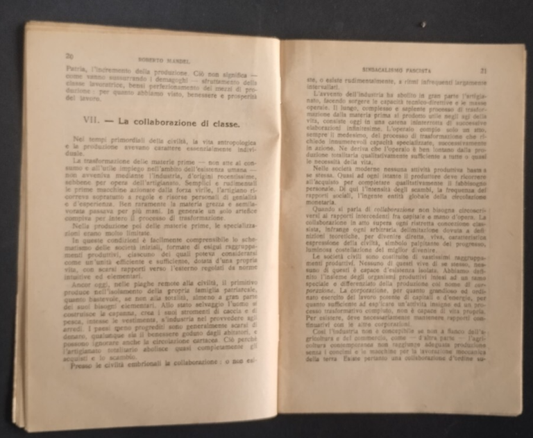 SINDACALISMO FASCISTA di Robert Mandel 1927 Sonzogno Libro