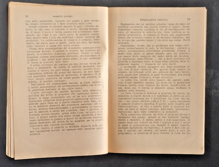 SINDACALISMO FASCISTA di Robert Mandel 1927 Sonzogno Libro
