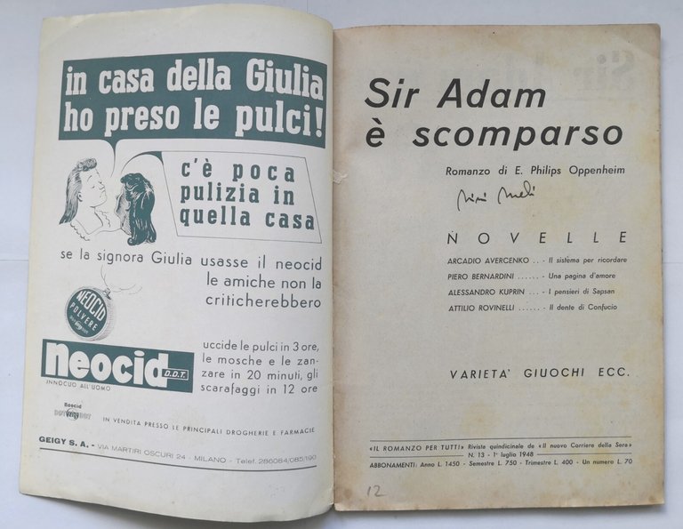 SIR ADAM È SCOMPARSO di Philips Oppenheim Il Romanzo per …