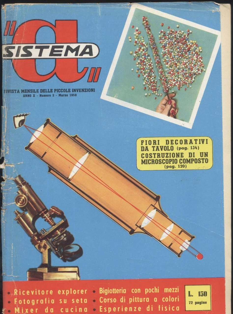 SISTEMA A marzo 1958 rivista microscopio composto fotografia su seta …